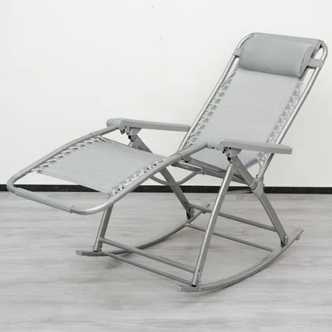 Berceuse Chaise Longue Berçante De AMANKA | Transat à Bascule De Jardin | Rocking Chair Pliable Et Inclinable | Avec Repose-pieds Et Dossier Réglable | En Acier Env 178x70cm | Poids Supporté Max 100 Kg | Gris - Grau 2 Berceuse Chaise Longue Berçante De AMANKA | Transat à Bascule De Jardin | Rocking Chair Pliable Et Inclinable | Avec Repose-pieds Et Dossier Réglable | En Acier Env 178x70cm | Poids Supporté Max 100 Kg | Gris - Grau – Image 2