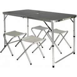 AMANKA Table De Camping Pliable Réglable En Hauteur 120x60x70cm Incl 4 Tabourets Pliants Format Mallette Gris Foncé - Grau