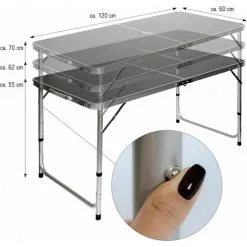 AMANKA Table De Camping Pliable Réglable En Hauteur 120x60x70cm Incl 4 Tabourets Pliants Format Mallette Gris Foncé - Grau -AMANKA Soldes Boutique 10977950 3