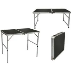 AMANKA Table De Camping Portable 3kg Pliante En Mallette Pour Pique-nique Plage Jardin 90x60cm Réglable En Hauteur En Aluminium Gris Foncé - Grau