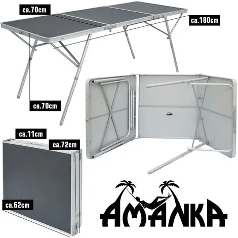 AMANKA Table Pliante XXL 180x70x70cm Meuble De Camping Pique-nique Portable Stable Châssis En Alu Plateau En MDF Anthracite - Anthrazit 2 AMANKA Table Pliante XXL 180x70x70cm Meuble De Camping Pique-nique Portable Stable Châssis En Alu Plateau En MDF Anthracite - Anthrazit – Image 2