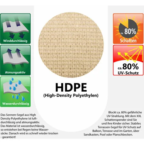 AMANKA Voile D'ombrage En PE-HD Toile Rectangulaire De Jardin 4x3m Pour Faire Ombre Couverture Respirant Perméable Crème - Beige 4 AMANKA Voile D'ombrage En PE-HD Toile Rectangulaire De Jardin 4x3m Pour Faire Ombre Couverture Respirant Perméable Crème - Beige – Image 4