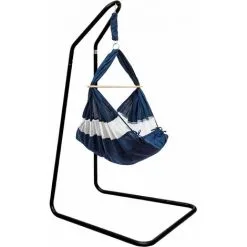 AMANKA Hamac Bébé Avec Support - 160cm Pied Balancelle - Berceau à Ressort Avec Matelas - Blau