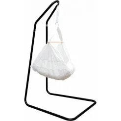 AMANKA Hamac Bébé Avec Support - 160cm Pied Balancelle - Berceau à Ressort Avec Matelas - Weiss