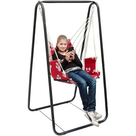 AMANKA Balançoire Complète: Chaise + Châssis En Métal | Pour Les Enfants Et Les Adultes | Avec Accoudoirs Et Dossier | En Nylon Rembourrée | Pour La Maison Et Le Jardin | Rouge Avec Empreintes De Chat - Rot 1 AMANKA Balançoire Complète: Chaise + Châssis En Métal | Pour Les Enfants Et Les Adultes | Avec Accoudoirs Et Dossier | En Nylon Rembourrée | Pour La Maison Et Le Jardin | Rouge Avec Empreintes De Chat - Rot