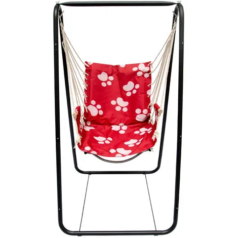 AMANKA Balançoire Complète: Chaise + Châssis En Métal | Pour Les Enfants Et Les Adultes | Avec Accoudoirs Et Dossier | En Nylon Rembourrée | Pour La Maison Et Le Jardin | Rouge Avec Empreintes De Chat - Rot 3 AMANKA Balançoire Complète: Chaise + Châssis En Métal | Pour Les Enfants Et Les Adultes | Avec Accoudoirs Et Dossier | En Nylon Rembourrée | Pour La Maison Et Le Jardin | Rouge Avec Empreintes De Chat - Rot – Image 3