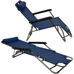 AMANKA Chaise Longue Inclinable Et Pliante |Transat De Jardin 153 Cm + Appuie-tête Amovible + Repose-jambes Et Dossier Inclinables | Bleu Foncé - Blau -AMANKA Soldes Boutique 12736471 3