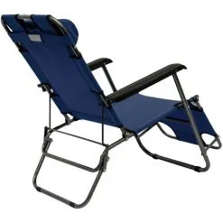 AMANKA Chaise Longue Inclinable Et Pliante |Transat De Jardin 153 Cm + Appuie-tête Amovible + Repose-jambes Et Dossier Inclinables | Bleu Foncé - Blau -AMANKA Soldes Boutique 12736471 4
