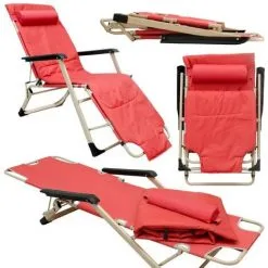AMANKA Chaise Longue Transat 178cm Pliant Incl Appuie-tête Et Coussin Amovibles Rouge - Rot