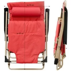 AMANKA Chaise Longue Transat 178cm Pliant Incl Appuie-tête Et Coussin Amovibles Rouge - Rot -AMANKA Soldes Boutique 12736497 4