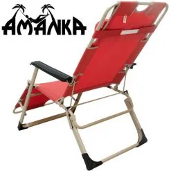 AMANKA Chaise Longue Transat 178cm Pliant Incl Appuie-tête Et Coussin Amovibles Rouge - Rot -AMANKA Soldes Boutique 12736497 5