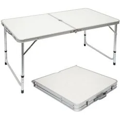 AMANKA Table De Camping Pique-nique Pliable Réglable En Hauteur 120x60x70cm En Aluminium Pliant Format Mallette Gris Clair - Grau
