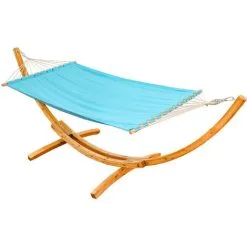 AMANKA Hamac XXL Avec Support En Bois Naturel Chaise Longue Suspendue Pour Jardin - Blau