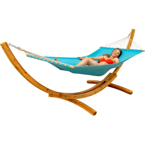 AMANKA Hamac XXL Avec Support En Bois Naturel Chaise Longue Suspendue Pour Jardin - Blau 2 AMANKA Hamac XXL Avec Support En Bois Naturel Chaise Longue Suspendue Pour Jardin - Blau – Image 2