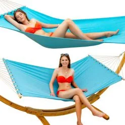 AMANKA Hamac XXL Avec Support En Bois Naturel Chaise Longue Suspendue Pour Jardin - Blau 8 AMANKA Hamac XXL Avec Support En Bois Naturel Chaise Longue Suspendue Pour Jardin - Blau -AMANKA Soldes Boutique 14375182 4