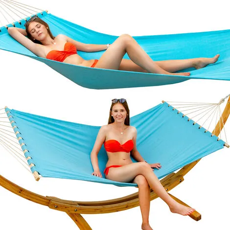 AMANKA Hamac XXL Avec Support En Bois Naturel Chaise Longue Suspendue Pour Jardin - Blau 4 AMANKA Hamac XXL Avec Support En Bois Naturel Chaise Longue Suspendue Pour Jardin - Blau – Image 4