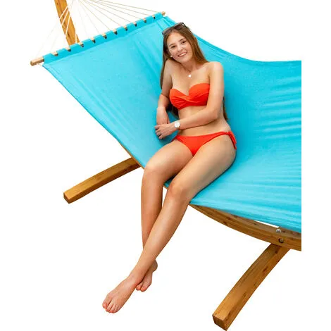 AMANKA Hamac XXL Avec Support En Bois Naturel Chaise Longue Suspendue Pour Jardin - Blau 5 AMANKA Hamac XXL Avec Support En Bois Naturel Chaise Longue Suspendue Pour Jardin - Blau – Image 5