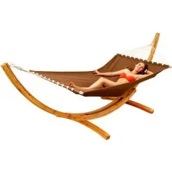 AMANKA Hamac XXL Avec Support En Bois Naturel Chaise Longue Suspendue Pour Jardin - Braun
