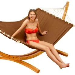 AMANKA Hamac XXL Avec Support En Bois Naturel Chaise Longue Suspendue Pour Jardin - Braun -AMANKA Soldes Boutique 14375183 4