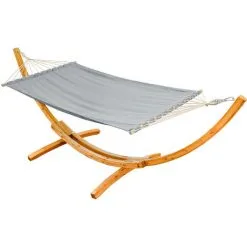 AMANKA Hamac XXL Avec Support En Bois Naturel Chaise Longue Suspendue Pour Jardin - Grau