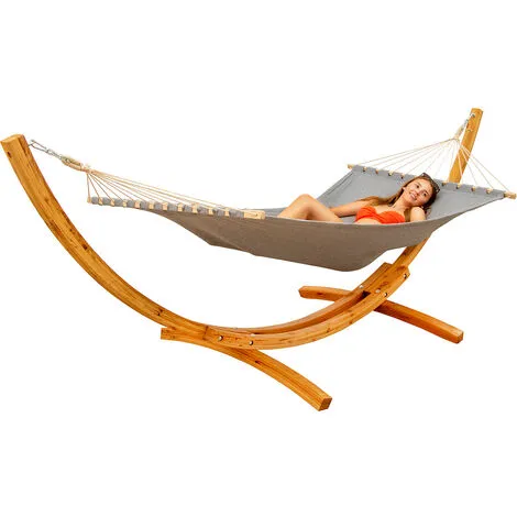 AMANKA Hamac XXL Avec Support En Bois Naturel Chaise Longue Suspendue Pour Jardin - Grau 2 AMANKA Hamac XXL Avec Support En Bois Naturel Chaise Longue Suspendue Pour Jardin - Grau – Image 2
