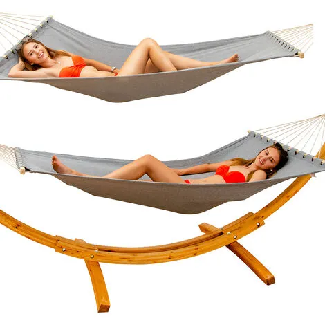 AMANKA Hamac XXL Avec Support En Bois Naturel Chaise Longue Suspendue Pour Jardin - Grau 4 AMANKA Hamac XXL Avec Support En Bois Naturel Chaise Longue Suspendue Pour Jardin - Grau – Image 4