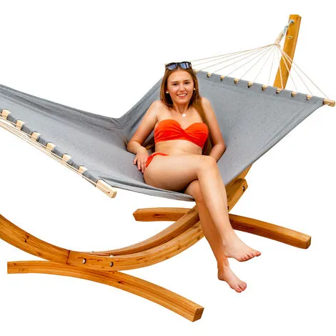 AMANKA Hamac XXL Avec Support En Bois Naturel Chaise Longue Suspendue Pour Jardin - Grau 5 AMANKA Hamac XXL Avec Support En Bois Naturel Chaise Longue Suspendue Pour Jardin - Grau – Image 5