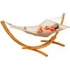 AMANKA Hamac XXL Avec Support En Bois Naturel Chaise Longue Suspendue Pour Jardin - Beige