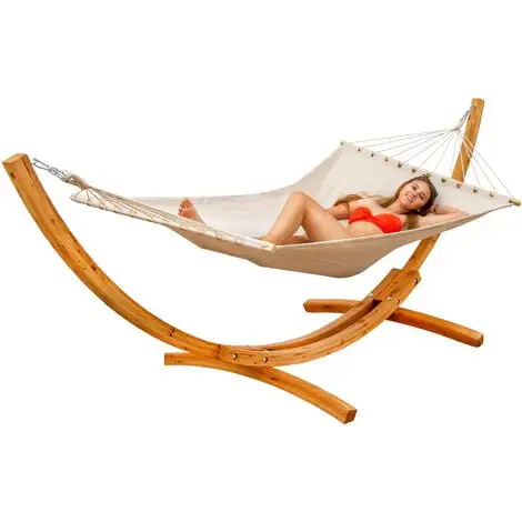 AMANKA Hamac XXL Avec Support En Bois Naturel Chaise Longue Suspendue Pour Jardin - Beige 1 AMANKA Hamac XXL Avec Support En Bois Naturel Chaise Longue Suspendue Pour Jardin - Beige