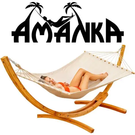 AMANKA Hamac XXL Avec Support En Bois Naturel Chaise Longue Suspendue Pour Jardin - Beige 2 AMANKA Hamac XXL Avec Support En Bois Naturel Chaise Longue Suspendue Pour Jardin - Beige – Image 2