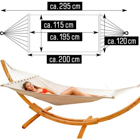 AMANKA Hamac XXL Avec Support En Bois Naturel Chaise Longue Suspendue Pour Jardin - Beige 5 AMANKA Hamac XXL Avec Support En Bois Naturel Chaise Longue Suspendue Pour Jardin - Beige – Image 5