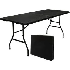 AMANKA Table De Jardin Pliante 180 X 74 Cm - 6 Personnes - Table à Manger Noire - Schwarz