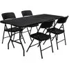 AMANKA Ensemble De Meubles De Jardin Table De 180cm 4 Chaises Pliable Aspect Rotin Noir - Schwarz