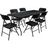 AMANKA Ensemble De Meubles De Jardin Table De 180cm 6 Chaises Pliable Aspect Rotin Noir - Schwarz