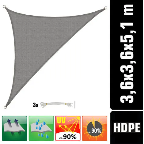 AMANKA Voile D'ombrage UV 3,6x3,6x5,1 HDPE Triangle Protection Solaire Jardin Gris - Grau 1 AMANKA Voile D'ombrage UV 3,6x3,6x5,1 HDPE Triangle Protection Solaire Jardin Gris - Grau