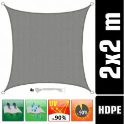 AMANKA Voile D'ombrage UV 2x2 HDPE Carré Protection Solaire Toile De Jardin Balcon Gris - Grau -AMANKA Soldes Boutique 23261504 4