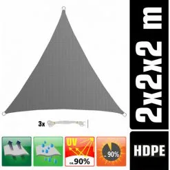 AMANKA Voile D'ombrage UV 2x2x2m HDPE Triangle Protection Solaire Toile Balcon Gris - Grau