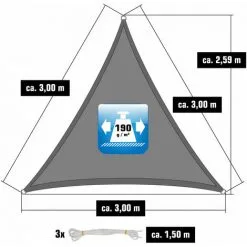 AMANKA UPF50+ Voile D'ombrage UV 3x3x3 Polyester Triangle Protection Hydrofuge Gris - Grau -AMANKA Soldes Boutique 23261618 3