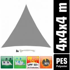 AMANKA UPF50+ Voile D'ombrage UV 4x4x4 Polyester Triangle Protection Solaire Hydrofuge - Grau