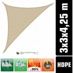 AMANKA Voile D'ombrage UV 3x3x4,25 HDPE Triangle Protection Solaire Toile Ivoire - Beige