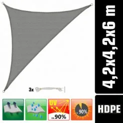 AMANKA Voile D'ombrage UV 4,2x4,2x6 HDPE Triangle Protection Solaire Toile Gris - Grau