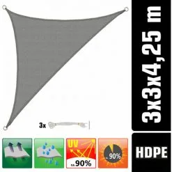 AMANKA Voile D'ombrage UV 3x3x4,25 HDPE Triangle Protection Solaire Toile Jardin Gris - Grau