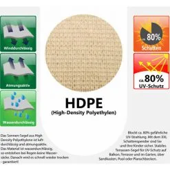 AMANKA Voile D'ombrage UV 3x5 M HDPE Rectangulaire Protection Solaire Balcon Beige - Beige -AMANKA Soldes Boutique 26259780 4