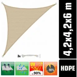 AMANKA Voile D'ombrage UV 4,2x4,2x6 HDPE Triangle Protection Solaire Toile Beige - Beige