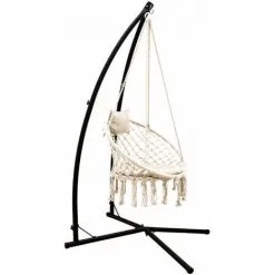 AMANKA Soldes Boutique 26 AMANKA 215 Cm Cadre De Chaise Suspendue Avec Fauteuil Macramé - Métal Jusqu'à 120 Kg - Beige