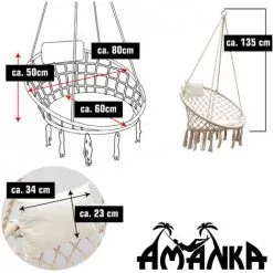 AMANKA 215 Cm Cadre De Chaise Suspendue Avec Fauteuil Macramé - Métal Jusqu'à 120 Kg - Beige -AMANKA Soldes Boutique 35530647 5