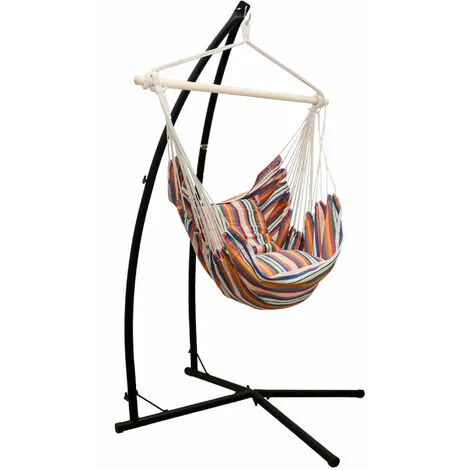 AMANKA Cadre De Chaise Suspendue Avec Siège 215cm Supporte Jusqu'à 120kg + 2 Coussins - Bunt 1 AMANKA Cadre De Chaise Suspendue Avec Siège 215cm Supporte Jusqu'à 120kg + 2 Coussins - Bunt