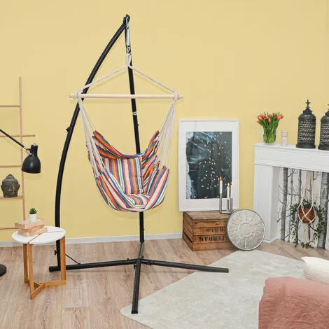 AMANKA Cadre De Chaise Suspendue Avec Siège 215cm Supporte Jusqu'à 120kg + 2 Coussins - Bunt 2 AMANKA Cadre De Chaise Suspendue Avec Siège 215cm Supporte Jusqu'à 120kg + 2 Coussins - Bunt – Image 2
