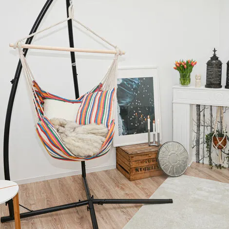 AMANKA Cadre De Chaise Suspendue Avec Siège 215cm Supporte Jusqu'à 120kg + 2 Coussins - Bunt 4 AMANKA Cadre De Chaise Suspendue Avec Siège 215cm Supporte Jusqu'à 120kg + 2 Coussins - Bunt – Image 4