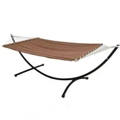 AMANKA Double Hamac Avec Support à 120 Kg 200x120cm Structure Extérieure En Métal Cadre - Braun